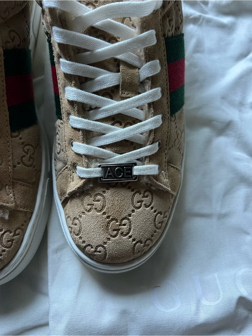 Gucci Tan GG Supreme Sneakers with Green-Red Web Stripe - Picture 12 of 16
